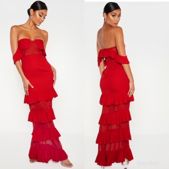 PrettyLittleThing Dresses Prettylittlething Red Structured Bodice